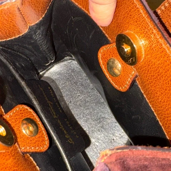 Salvatore Ferragamo Brown Patchwork Shoulder Bag Gancini suede *rare* - Picture 7 of 14